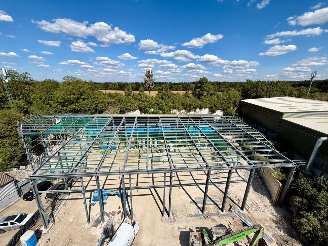The Chalk Pit waste transfer and recycling facility steel structure in Epsom
